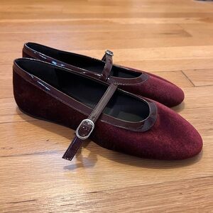 Mango Burgundy Velvet Mary Jane Flats